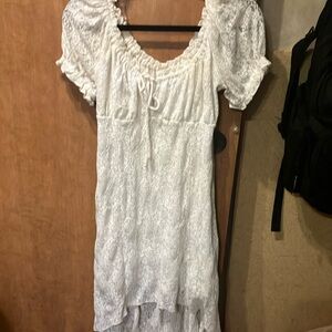 White Lace Dress with Puff Sleeves